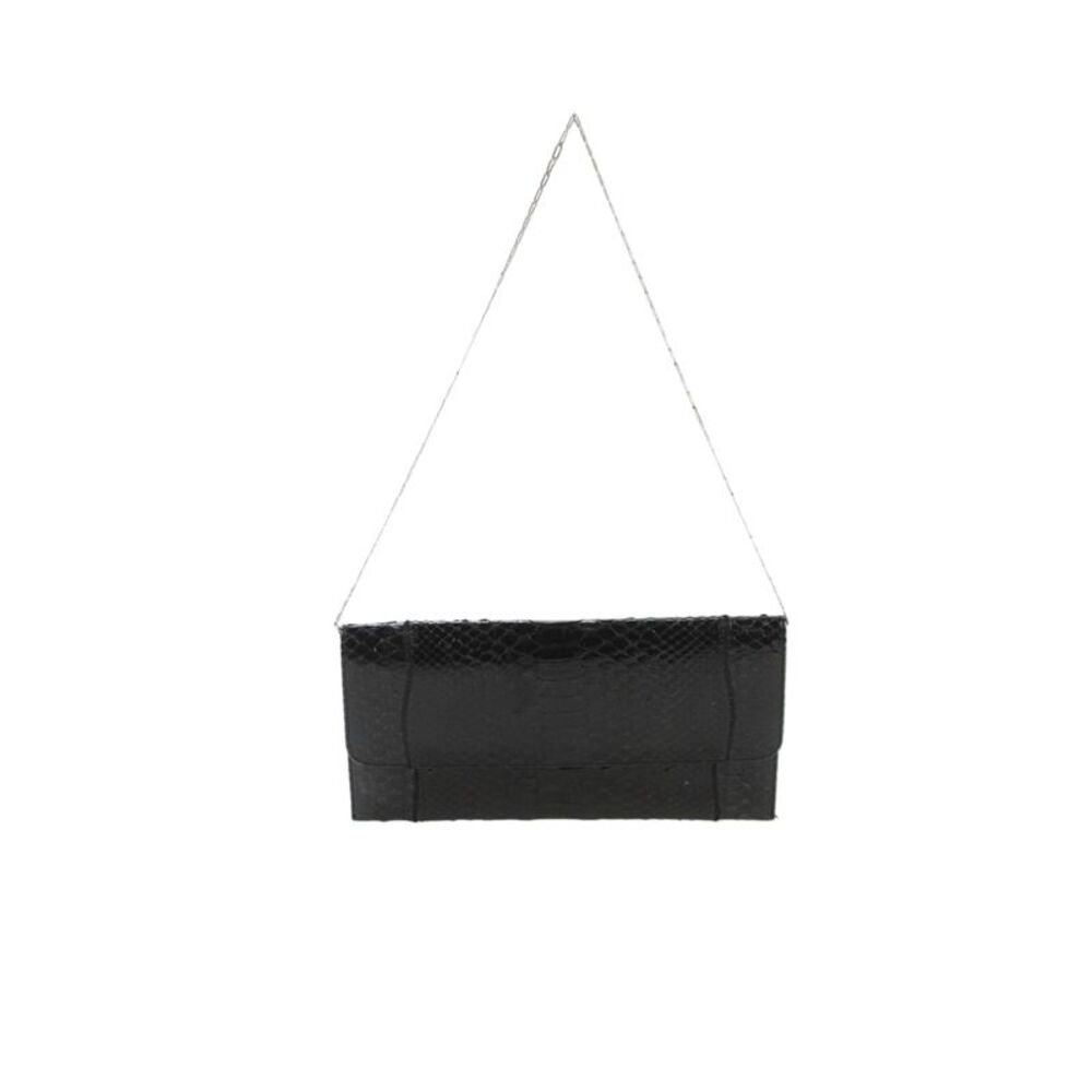 Carlos Falchi Womens Leather Magnetic Envelope Chain Clutch Handbag Black